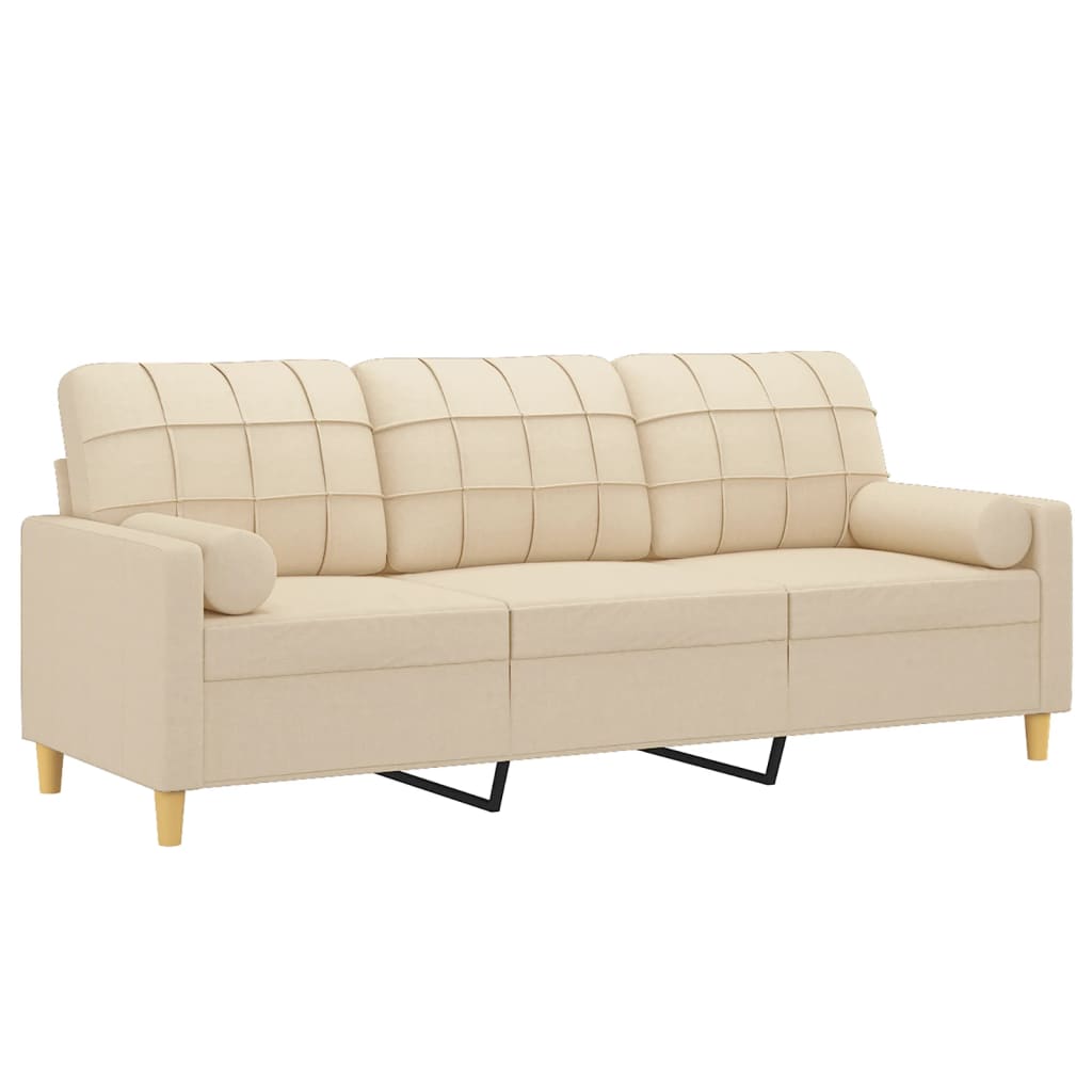 3-seater sofa with decorative cushions cream 180 cm fabric