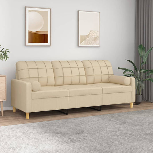 3-seater sofa with decorative cushions cream 180 cm fabric