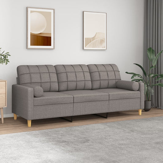 3-seater sofa with decorative cushions taupe 180 cm fabric