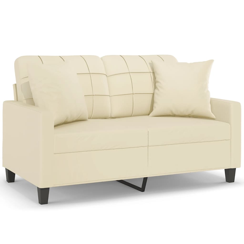 2-seater sofa with decorative cushions cream 120 cm artificial leather