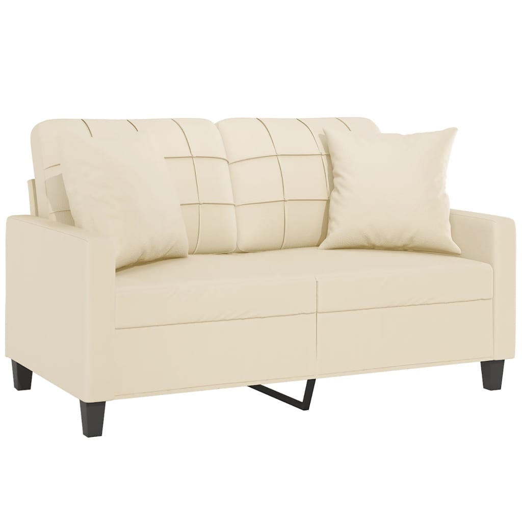2-seater sofa with decorative cushions cream 120 cm artificial leather