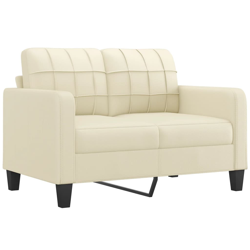 2-seater sofa with decorative cushions cream 120 cm artificial leather