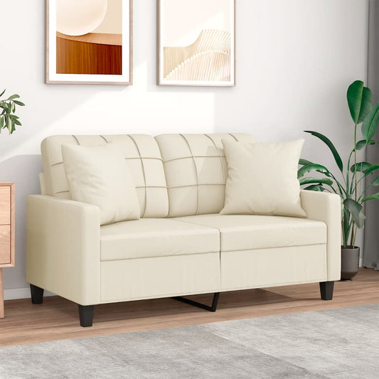 2-seater sofa with decorative cushions cream 120 cm artificial leather