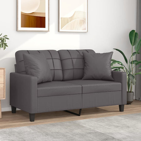 2-seater sofa with decorative cushions grey 120 cm artificial leather