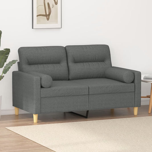 2-seater sofa with decorative cushions dark grey 120 cm fabric