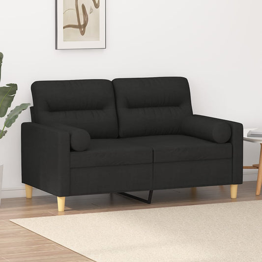 2-seater sofa with decorative cushions, black 120 cm fabric