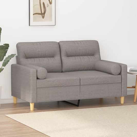 2-seater sofa with decorative cushions taupe 120 cm fabric