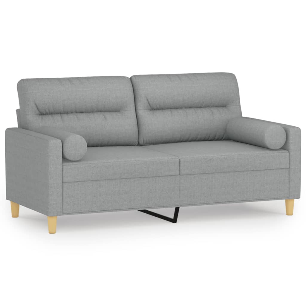 2-seater sofa with decorative cushions light grey 140 cm fabric