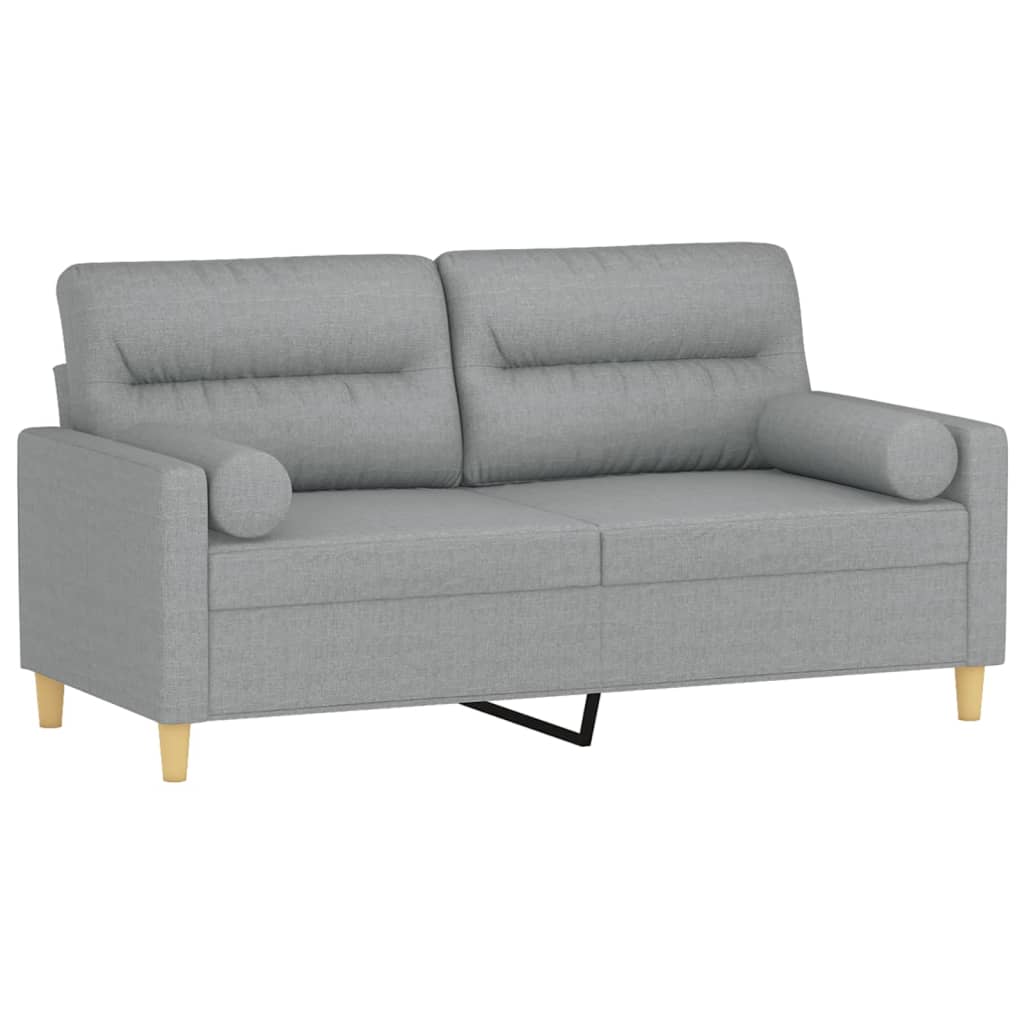 2-seater sofa with decorative cushions light grey 140 cm fabric