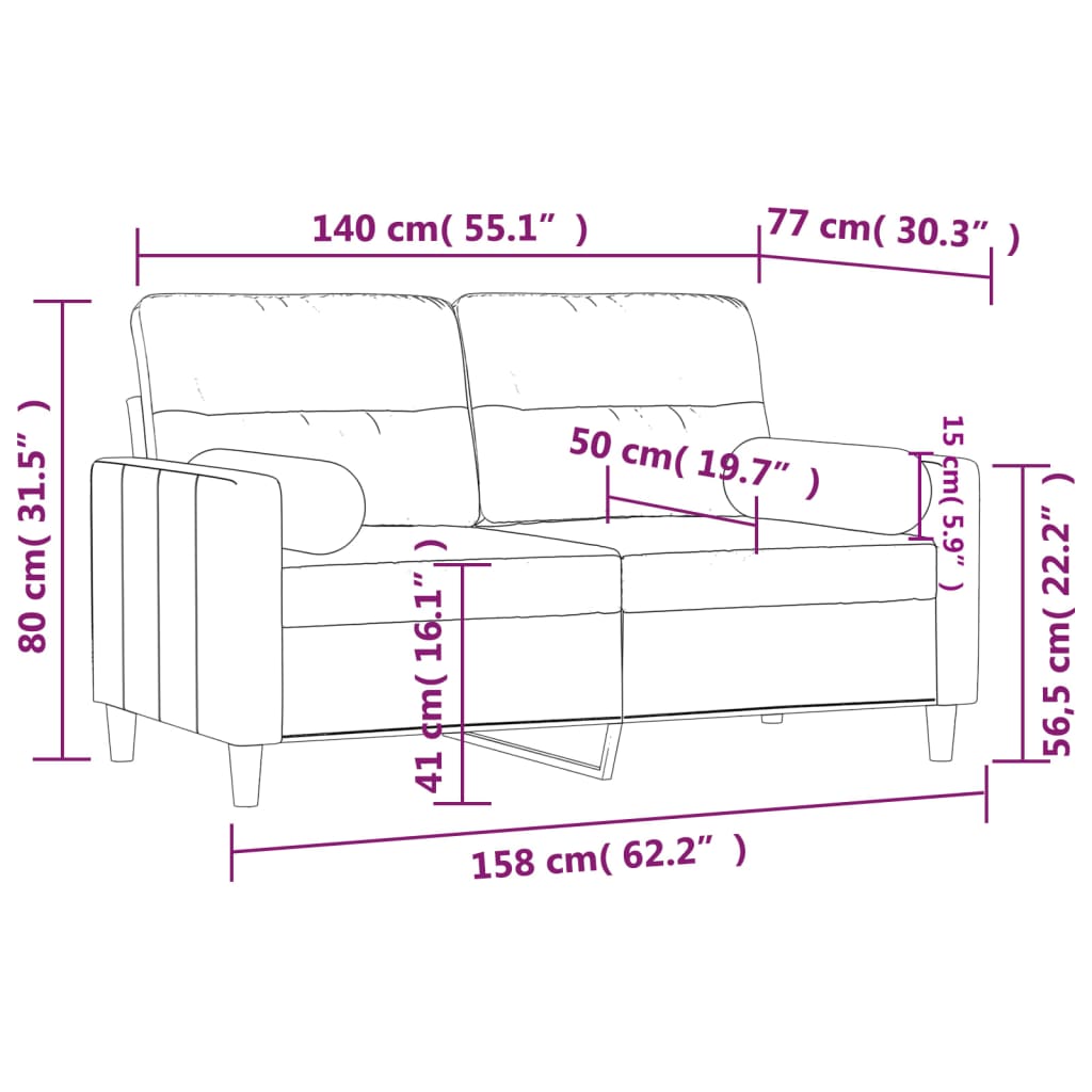 2-seater sofa with decorative cushions light grey 140 cm fabric