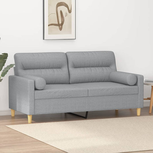 2-seater sofa with decorative cushions light grey 140 cm fabric
