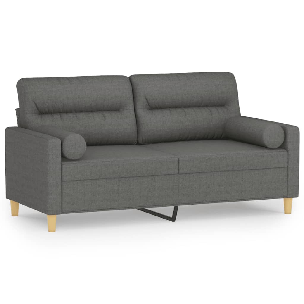 2-seater sofa with decorative cushions dark grey 140 cm fabric