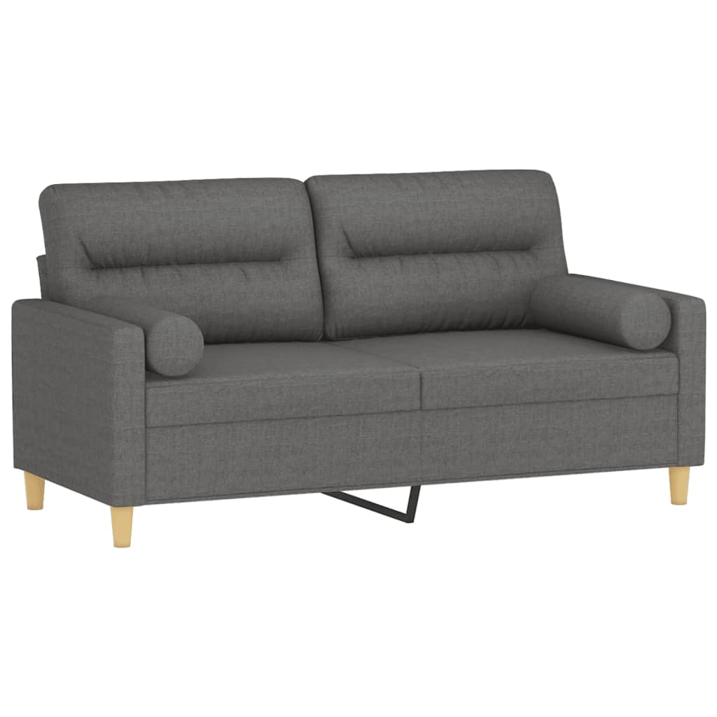 2-seater sofa with decorative cushions dark grey 140 cm fabric