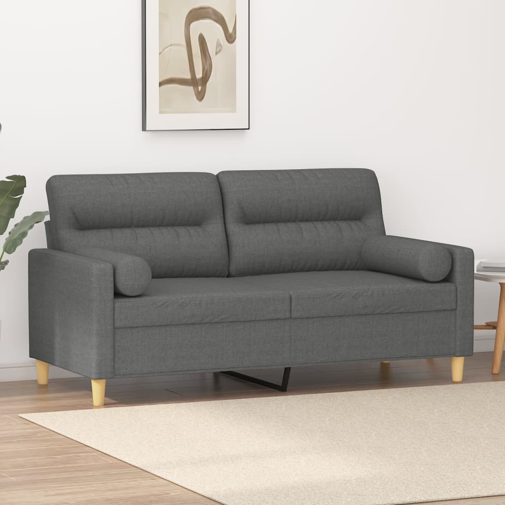2-seater sofa with decorative cushions dark grey 140 cm fabric