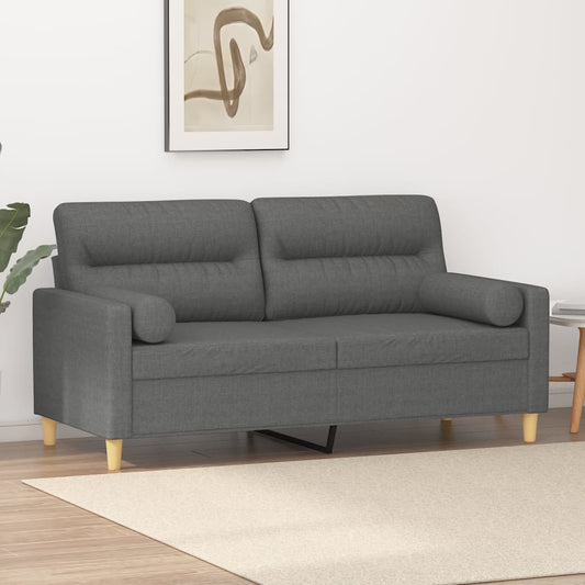 2-seater sofa with decorative cushions dark grey 140 cm fabric