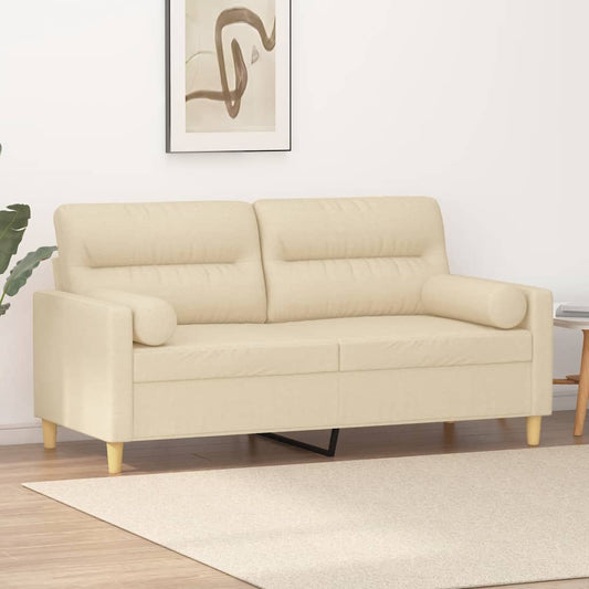 2-seater sofa with decorative cushions cream 140 cm fabric