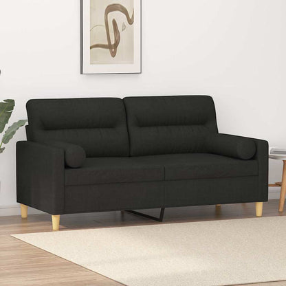 2-Sitzer-Sofa mit Zierkissen Schwarz 140 cm Stoff