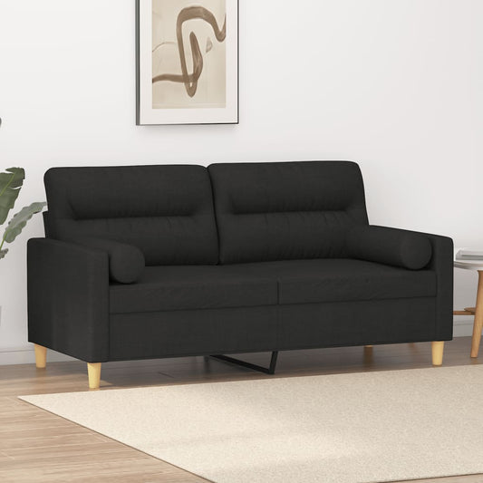 2-seater sofa with decorative cushions, black 140 cm fabric