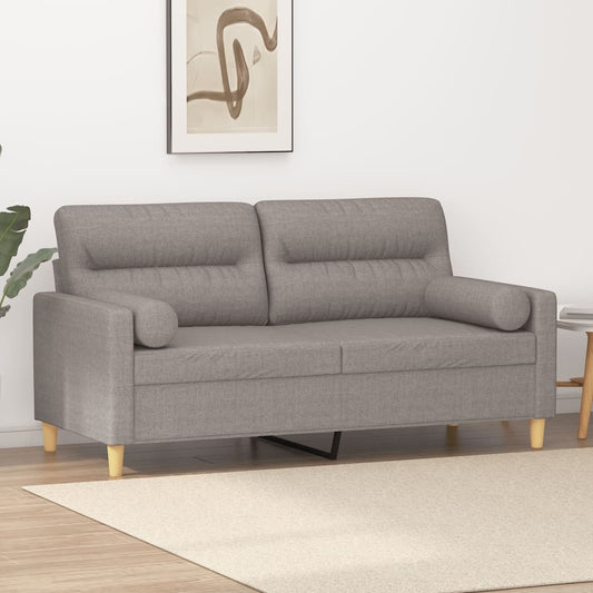 2-seater sofa with decorative cushions taupe 140 cm fabric