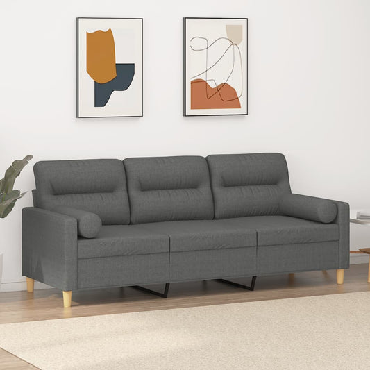 3-seater sofa with decorative cushions dark grey 180 cm fabric