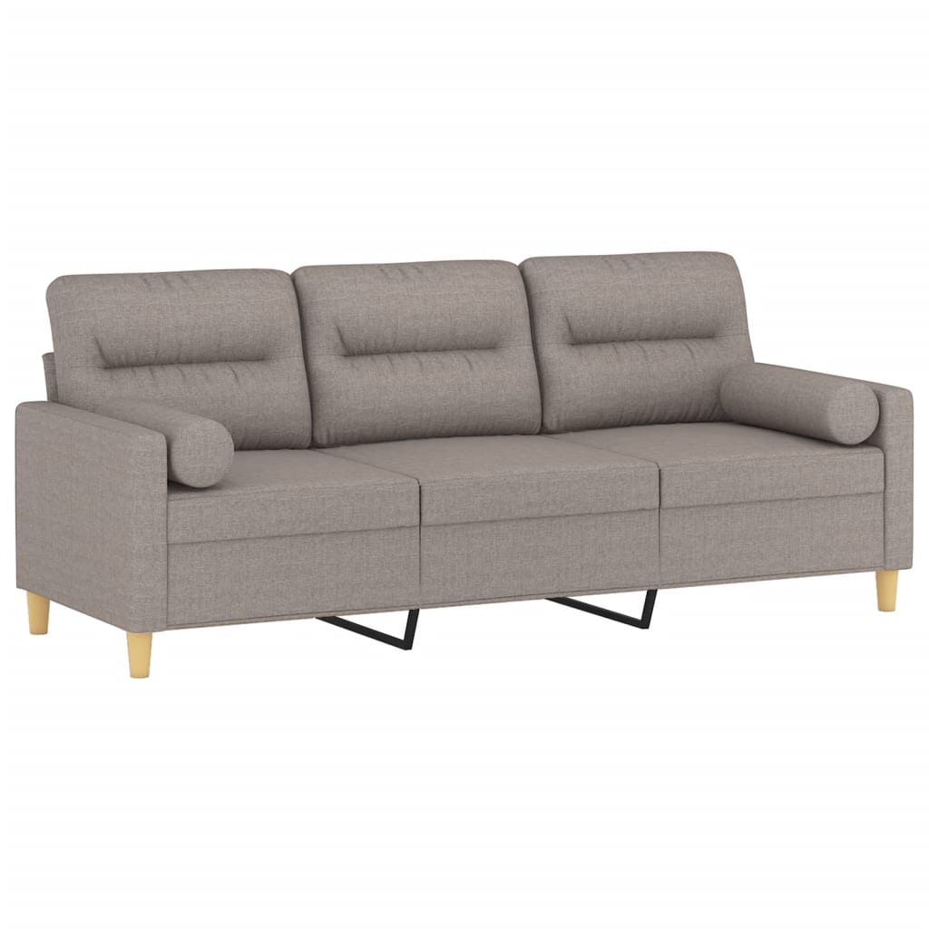 3-seater sofa with decorative cushions taupe 180 cm fabric