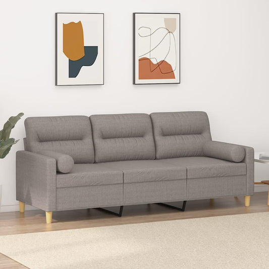 3-seater sofa with decorative cushions taupe 180 cm fabric