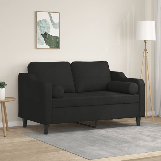 2-seater sofa with decorative cushions, black 120 cm fabric