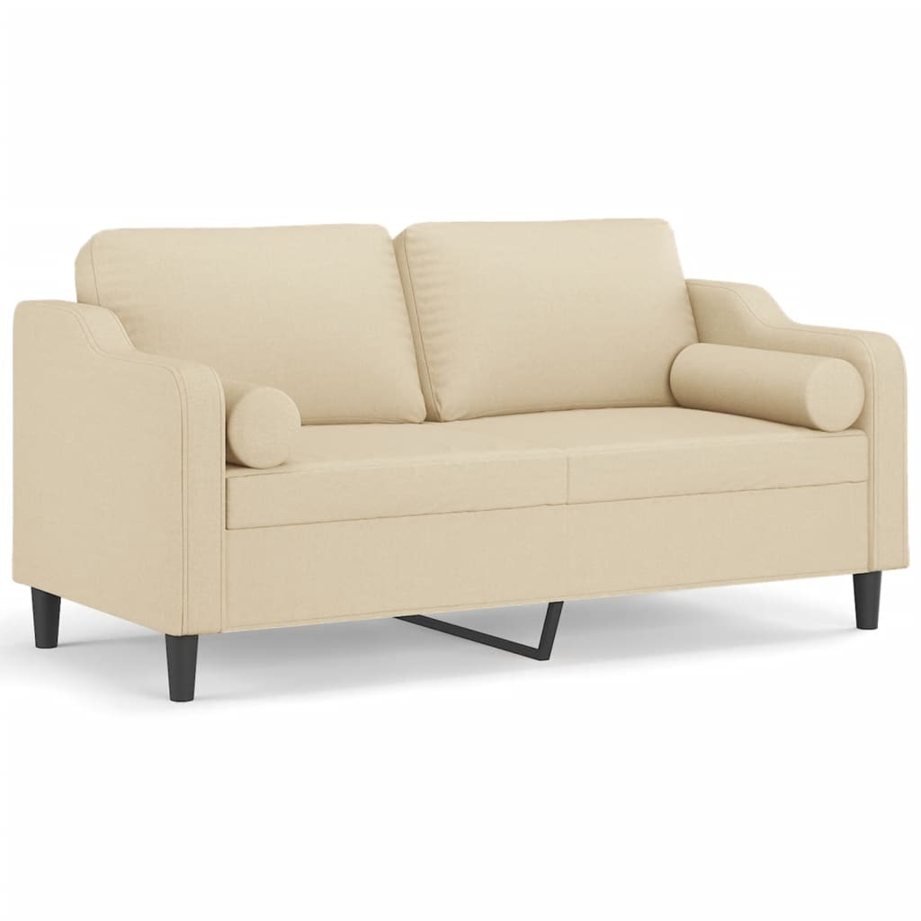2-seater sofa with decorative cushions cream 140 cm fabric