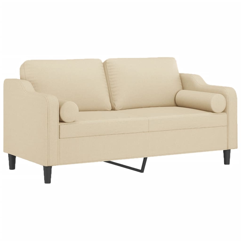 2-seater sofa with decorative cushions cream 140 cm fabric