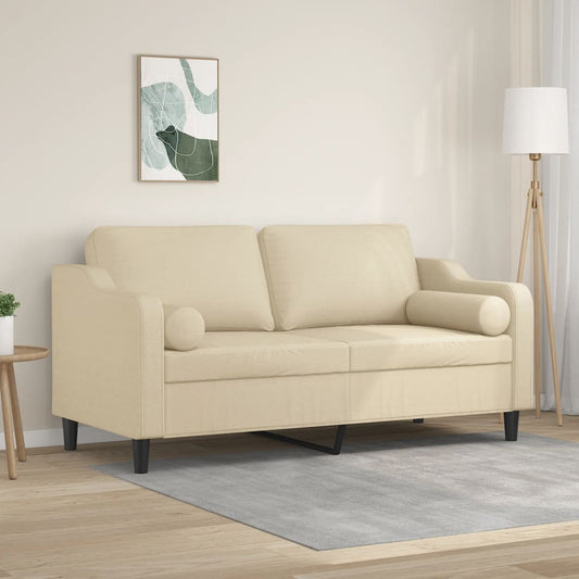 2-seater sofa with decorative cushions cream 140 cm fabric