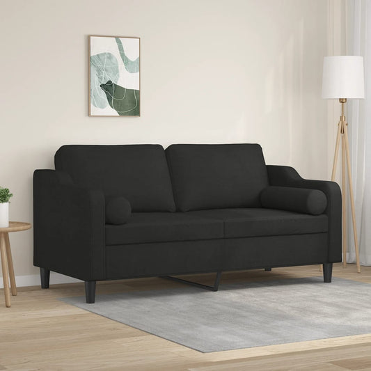 2-seater sofa with decorative cushions, black 140 cm fabric