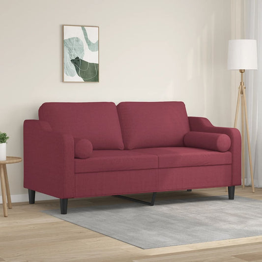 Canapé 2 places avec coussins décoratifs tissu rouge vin 140 cm