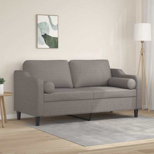 2-seater sofa with decorative cushions taupe 140 cm fabric