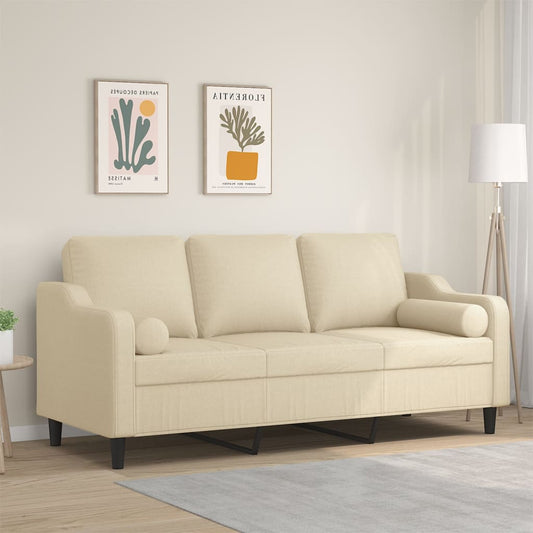 3-seater sofa with decorative cushions cream 180 cm fabric