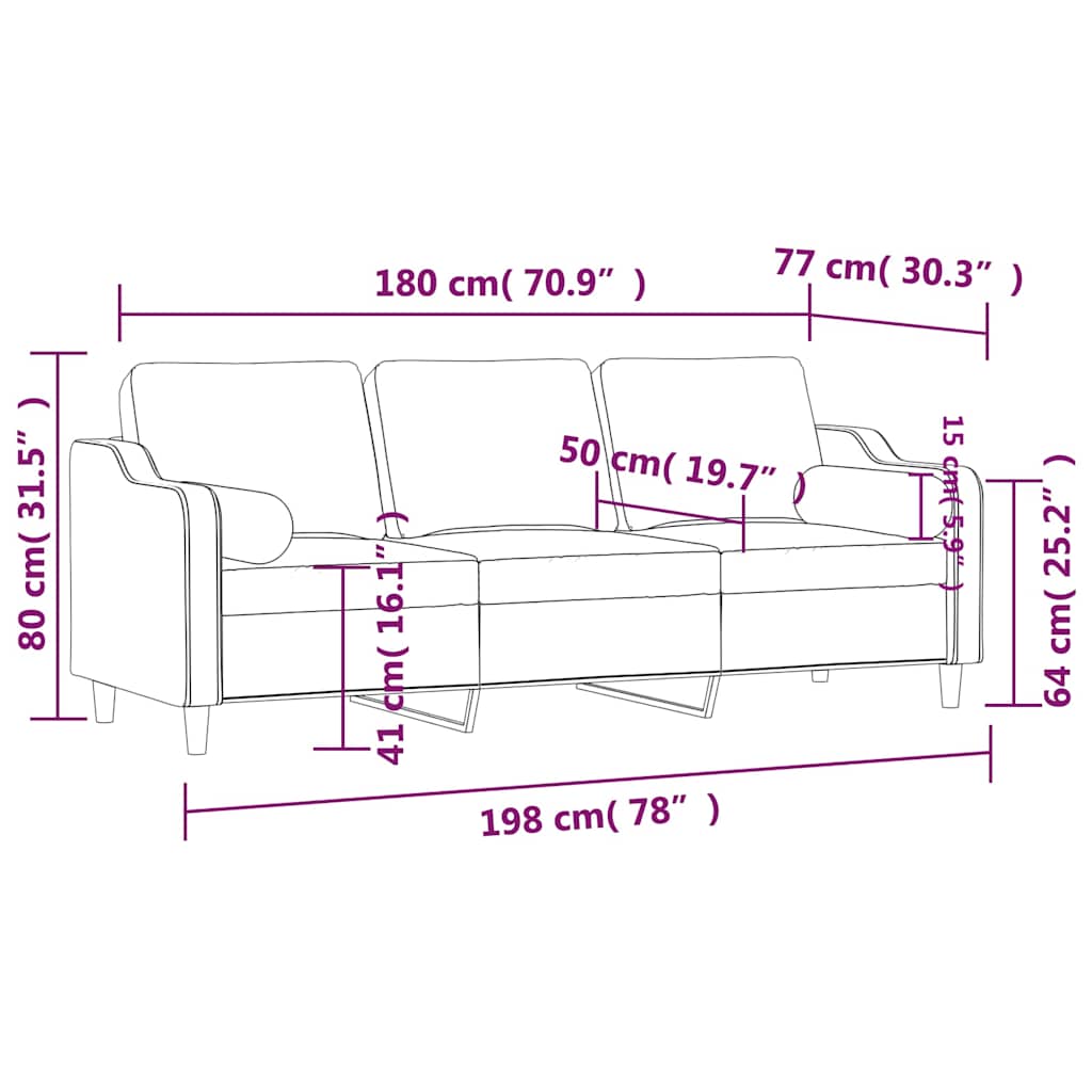 3-Sitzer-Sofa mit Zierkissen Schwarz 180 cm Stoff