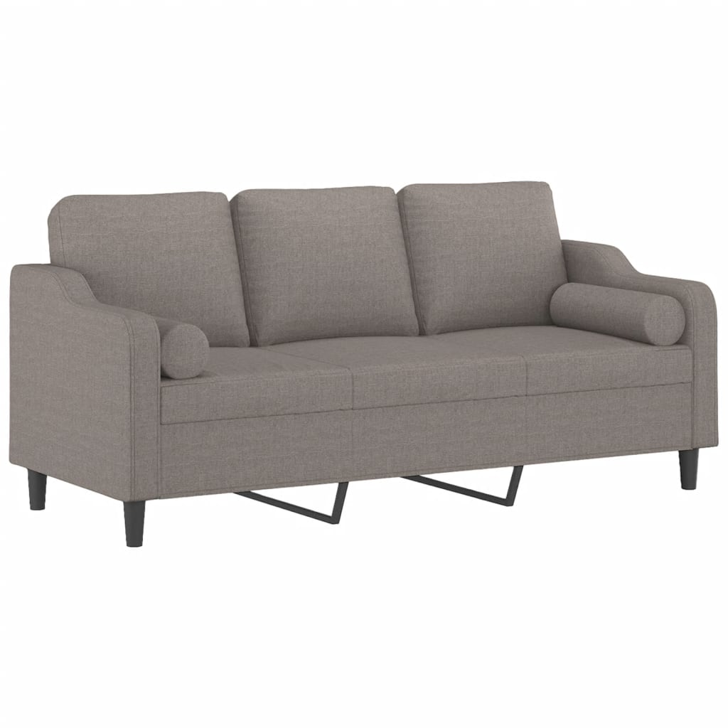 3-seater sofa with decorative cushions taupe 180 cm fabric