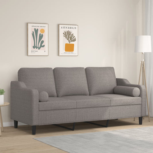 3-seater sofa with decorative cushions taupe 180 cm fabric