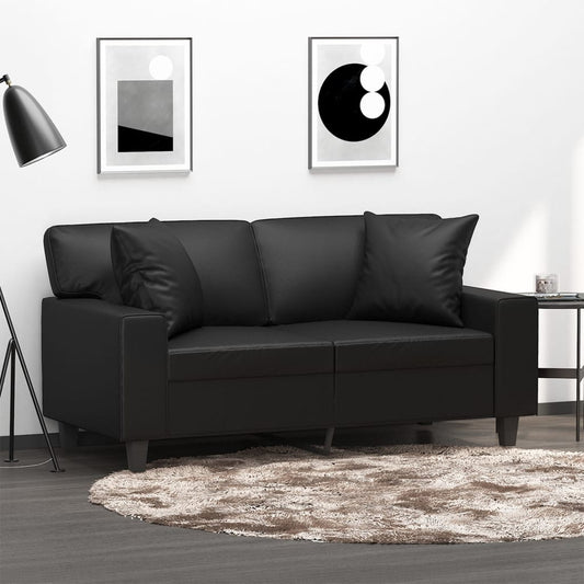 2-seater sofa with decorative cushions, black, 120 cm, faux leather