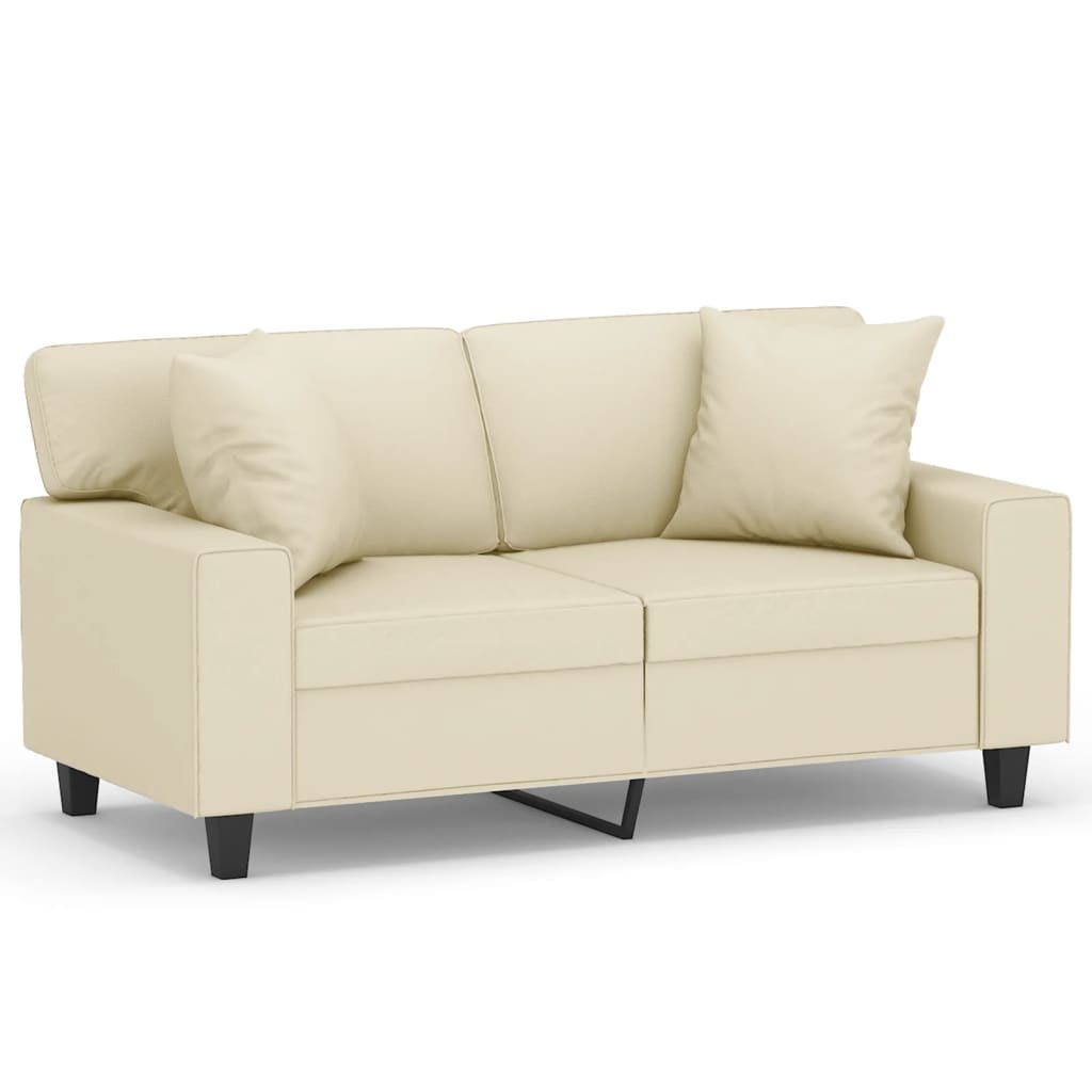 Canapé 2 places avec coussins décoratifs crème 120 cm simili cuir