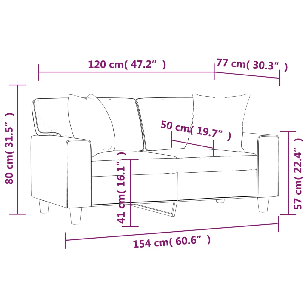 Canapé 2 places avec coussins décoratifs crème 120 cm simili cuir