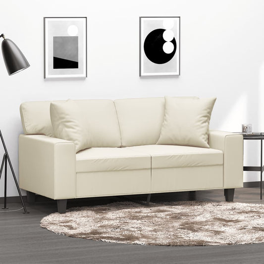 Canapé 2 places avec coussins décoratifs crème 120 cm simili cuir