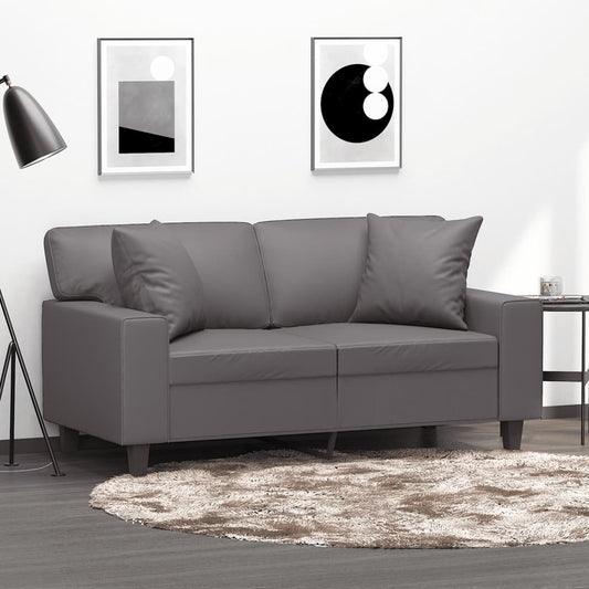 2-Sitzer-Sofa mit Zierkissen Grau 120 cm Kunstleder