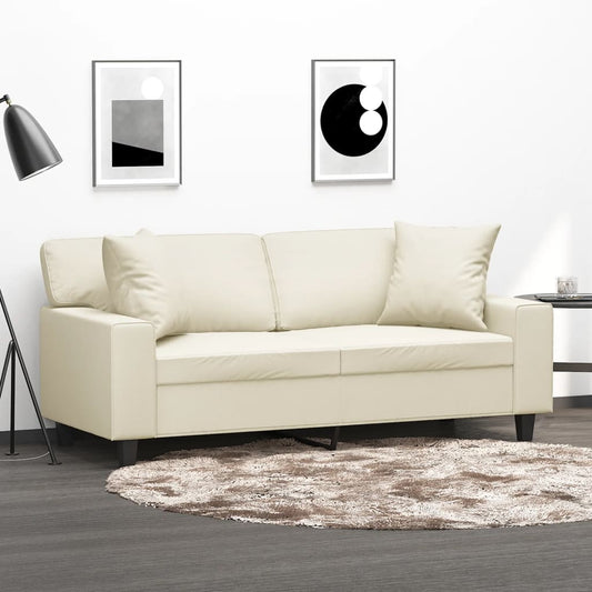 Canapé 2 places avec coussins décoratifs crème 140 cm simili cuir