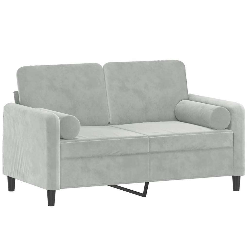2-seater sofa with decorative cushions light grey 120 cm velvet