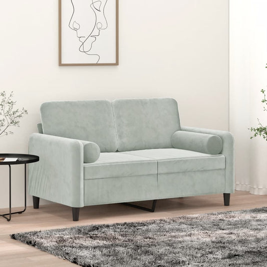 2-seater sofa with decorative cushions light grey 120 cm velvet