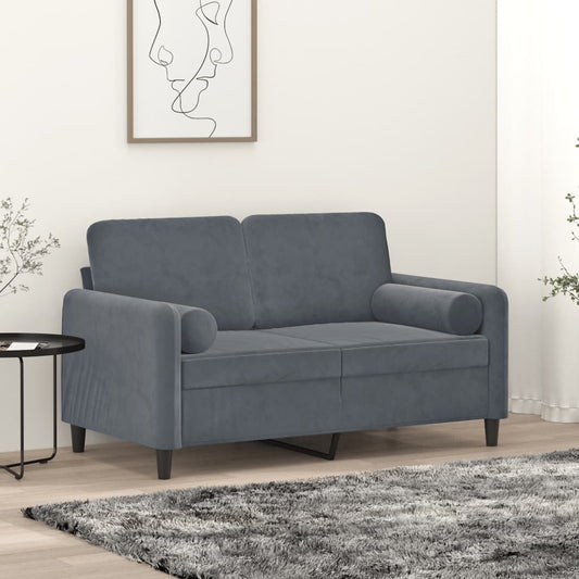 2-seater sofa with decorative cushions dark grey 120 cm velvet