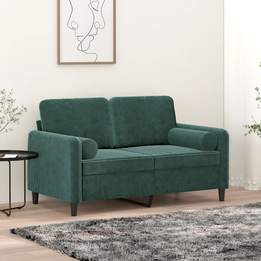 2-seater sofa with decorative cushions dark green 120 cm velvet