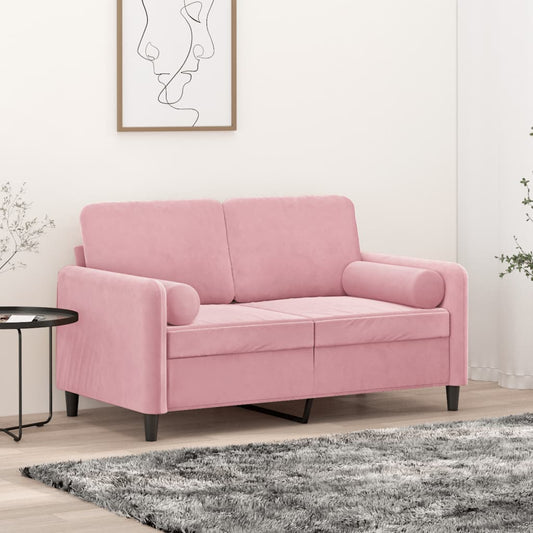 2-seater sofa with decorative cushions pink 120 cm velvet