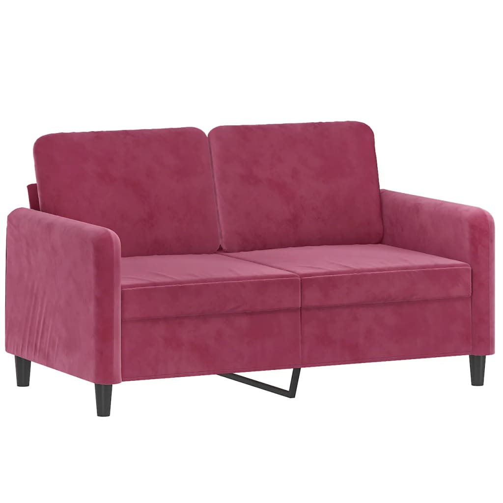2-seater sofa with decorative cushions wine red 120 cm velvet