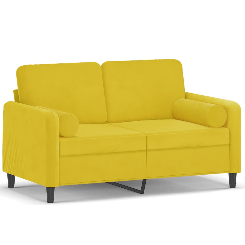 2-seater sofa with decorative cushions yellow 120 cm velvet